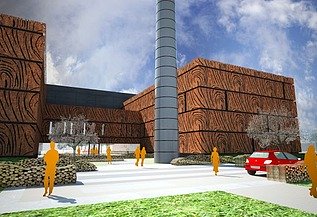 A computer-generated image of the biomass power station in Purmerend.