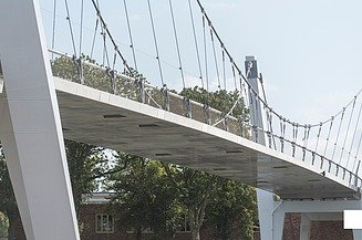 Een foto van de Dafne Schippersbrug, een fiets- en voetgangersbrug over het Amsterdam-Rijnkanaal in Utrecht