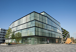 A photograph of the theatre complex with multi-storey car parks in Nieuwegein