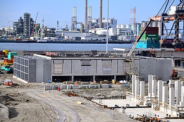 A drone photo of the Porthos construction site in Rotterdam.