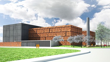 Een renderbeeld van de biomassacentrale in Purmerend.