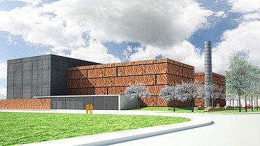 Een renderbeeld van de biomassacentrale in Purmerend.