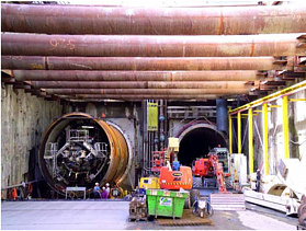 A photograph of the infrastructure of the Randstadrail Staten Tunnel in Rotterdam