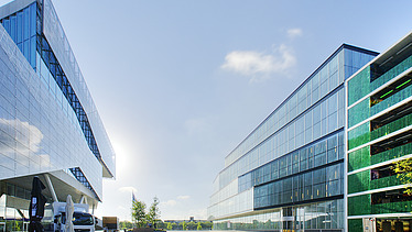 A photo of the exterior of the theatre complex with its car park in Nieuwegein