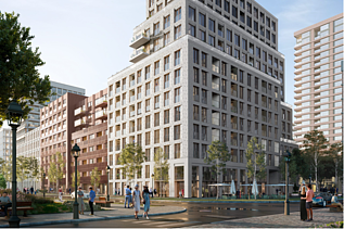 Renderbeeld project &Amsterdam, met zicht op binnengebied en de gebouwen Hillside en Brightside.