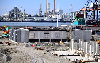 A drone photo of the Porthos construction site in Rotterdam.